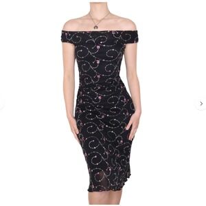 Vintage 90s Sheer Embroidered Off Shoulder Dress Womens M Y2K Whimsygoth Floral